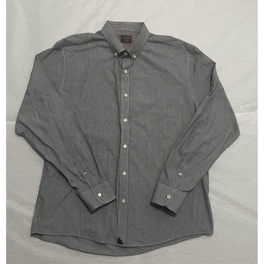 Untuckit Mens White Black Checkered Gingham Long Sleeve Shirt XL